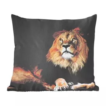 MuchoWow Lion on a Black Background - Лежащий лев на черном фоне - 50x50 см - Наволочки - Декорации - Спальня