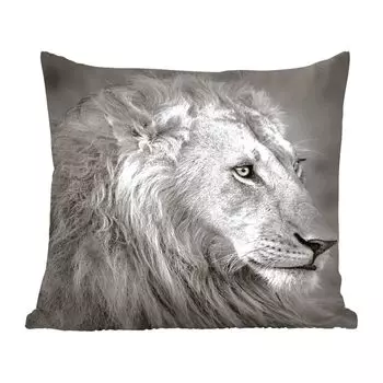 MuchoWow Lion в черно-белом цвете - Кенийский лев - 60x60 см - чехол на подушку - хлопчатобумажная ткань - декоративные чехлы на подушки