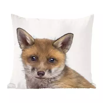 MuchoWow Магазин анималистических принтов - Лисичка - Портретный принт с животными для детской комнаты - 60x60 см - Чехол на подушку - Хлопчатобумажная ткань - Декоративные наволочки