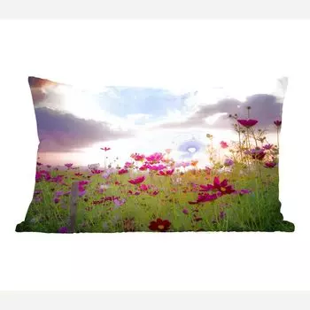 MuchoWow Meadow Flowers - Красивый солнечный свет на розовых цветах - 60x40 см - Чехлы для подушек - Декоративные чехлы для подушек - Декоративные чехлы для подушек