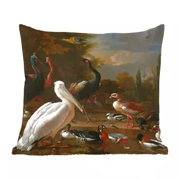 MuchoWow Melchior d'Hondecoeter - Пеликан и другие птицы в луже воды - Картина Мельхиора д'Хондекутера - 40x40 см - Чехлы на диванные подушки - без наполнителя