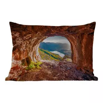 MuchoWow Подушка для улицы - Пещера - Горы - Пейзаж - Природа - 60x40 см - Устойчивость к атмосферным воздействиям - Подушка для отдыха - Чехлы для подушек - Декоративные чехлы для подушек - Декоративные чехлы для подушек, мультиколор