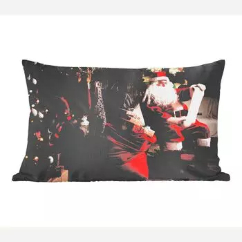 MuchoWow Рождество - Дед Мороз сидит в кресле с мешком подарков - 50x30 см - чехлы на диванные подушки - без наполнителя