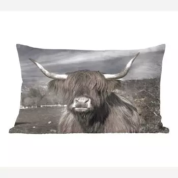 MuchoWow Scottish Highlander - Cute Scottish Highlander черно-белый - 50x30 см - чехлы на диванные подушки - без наполнителя