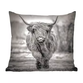 MuchoWow Scottish Highlanders - Шотландский горец в черно-белом цвете - 60x60 см - чехол на подушку - хлопчатобумажная ткань - декоративные чехлы на подушки, мультиколор