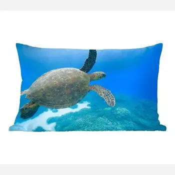 MuchoWow Turtle - Фотопечать с зеленой плавающей черепахой - 50x30 см - Чехлы для диванных подушек - без наполнителя