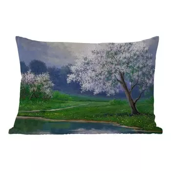 MuchoWow Уличная подушка - Картина - Дерево - Цветение - Природа - Вода - 60x40 см - Устойчивость к атмосферным воздействиям - Подушка для отдыха - Чехлы для подушек - Декоративные чехлы для подушек - Декоративные чехлы для подушек, мультиколор