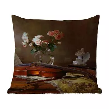 MuchoWow Уличная подушка - Скрипка - Натюрморт - Цветы - 45x45 см - Устойчивость к атмосферным воздействиям - Подушка для отдыха - Чехлы для подушек - Декоративные чехлы для подушек - Декоративные чехлы для подушек, мультиколор