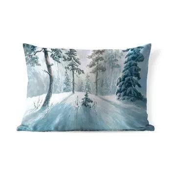 MuchoWow Уличная подушка - Снег - Лес - Зима - 60x40 см - Устойчивость к атмосферным воздействиям - Подушка для отдыха - Чехлы для подушек - Декоративные чехлы для подушек - Декоративные чехлы для подушек, мультиколор