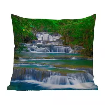MuchoWow Уличная подушка - Водопад - Деревья - Природа - Джунгли - 45x45 см - Устойчивость к атмосферным воздействиям - Подушка для отдыха - Чехлы для подушек - Декоративные чехлы для подушек - Декоративные чехлы для подушек, мультиколор