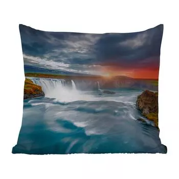 MuchoWow Уличная подушка - Водопад - Закат - Природа - Вода - 60x60 см - Устойчивость к атмосферным воздействиям - Подушка для отдыха - Чехлы для подушек - Декоративные чехлы для подушек - Декоративные чехлы для подушек, мультиколор