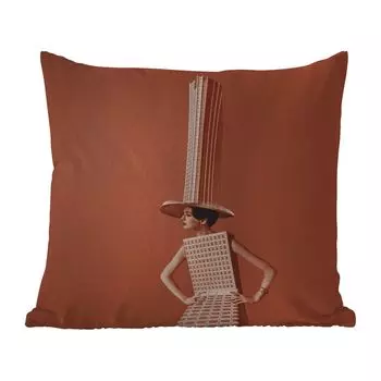 MuchoWow Уличная подушка - Женщина - Город - Винтаж - 60x60 см - Устойчивость к атмосферным воздействиям - Подушка для отдыха - Чехлы для подушек - Декоративные чехлы для подушек - Декоративные чехлы для подушек, мультиколор