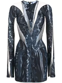 Mugler abstract-print sheer-panelled minidress, синий
