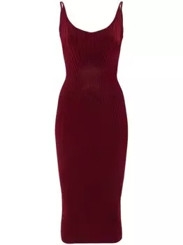 Mugler безрукавное трикотажное платье-миди, красный