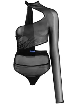 Mugler боди асимметричного кроя, черный