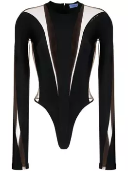 Mugler боди Illusion с прозрачной вставкой, черный