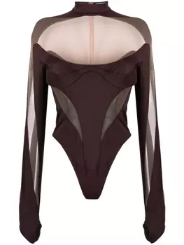 Mugler боди Illusion с сетчатыми вставками, красный