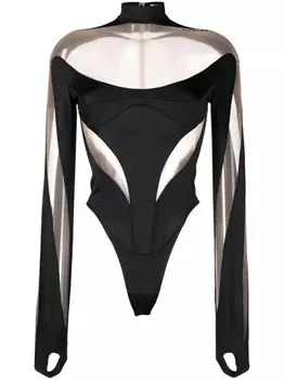 Mugler боди Illusion со вставками, черный