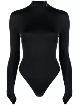 Mugler боди с высоким воротником и логотипом, черный