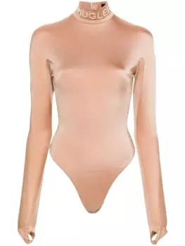 Mugler боди с высоким воротником и логотипом, коричневый