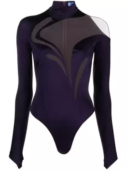 Mugler боди со вставками и воротником-стойкой, фиолетовый