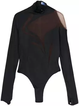 Mugler боди Swirly с сетчатыми вставками, черный