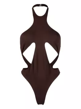 Mugler купальник с вырезом халтер, коричневый