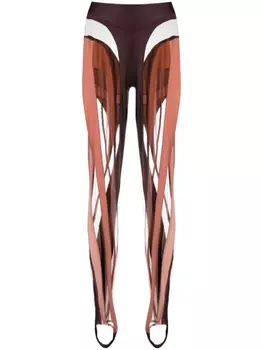 Mugler легинсы Spiral со вставками, коричневый