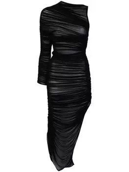 Mugler платье асимметричного кроя со сборками, черный