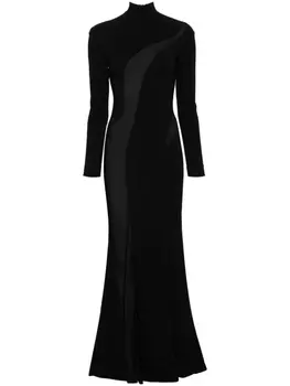 Mugler платье макси с сетчатыми вставками, черный