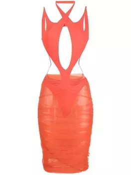 Mugler платье миди с вырезом халтер, красный