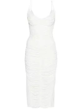 Mugler платье миди со сборками, белый