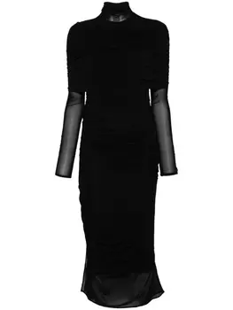 Mugler платье миди со сборками, черный