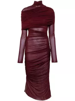 Mugler платье миди со сборками, красный