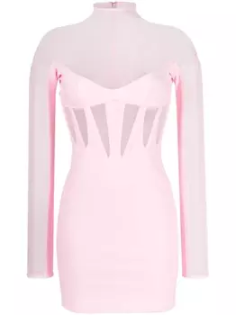 Mugler платье мини Corset Illusion с прозрачными вставками, розовый