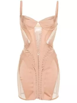 Mugler платье мини с корсетом, нейтральный цвет