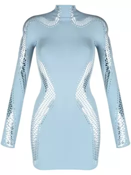 Mugler платье мини с сетчатыми вставками, синий