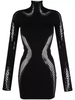 Mugler платье мини с сетчатыми вставками, черный