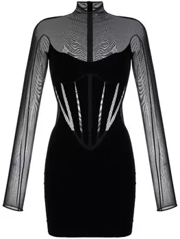 Mugler платье мини со вставками из коллаборации с Wolford, черный
