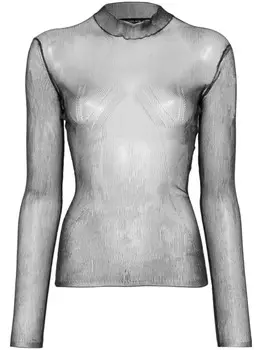 Mugler прозрачная блузка с высоким воротником, черный