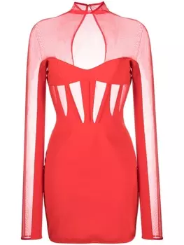 Mugler прозрачное платье мини с высоким воротником, красный