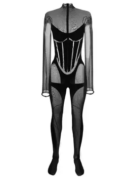 Mugler прозрачный комбинезон из коллаборации с Wolford, черный