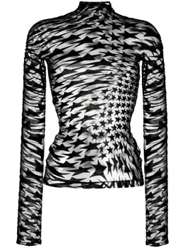 Mugler прозрачный топ Flocked Star, черный