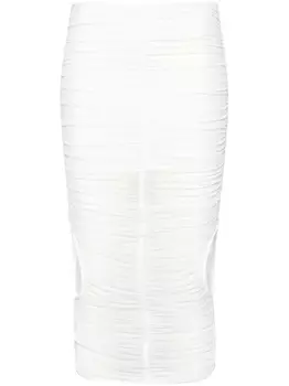 Mugler сетчатая юбка миди со сборками, белый