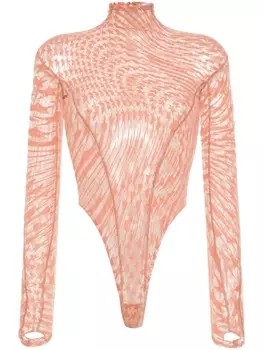 Mugler сетчатое боди с принтом, нейтральный цвет