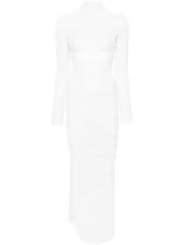 Mugler сетчатое платье миди со сборками, белый