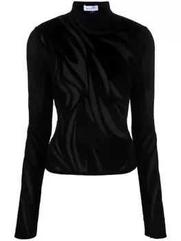 Mugler sheer-pattern high-neck top, черный