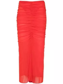 Mugler юбка миди со сборками, красный