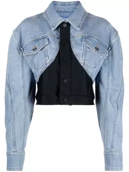 Mugler укороченная джинсовая куртка со вставками, синий