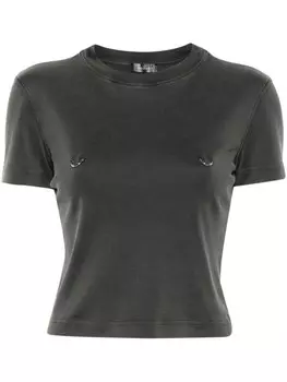 Mugler укороченная футболка с отделкой кольцами, серый